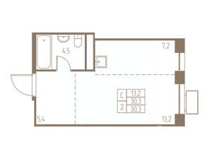 Студия квартира, строящийся дом, 30м2, 24/25 этаж