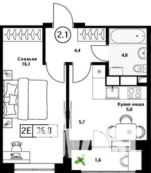 1-к квартира, вторичка, 37м2, 11/13 этаж