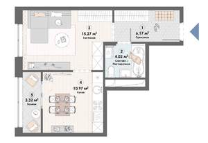 1-к квартира, строящийся дом, 40м2, 15/23 этаж