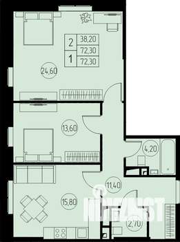 2-к квартира, строящийся дом, 72м2, 14/23 этаж