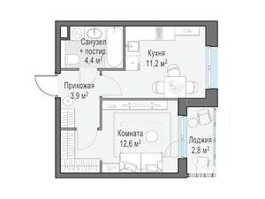 1-к квартира, строящийся дом, 32м2, 10/15 этаж