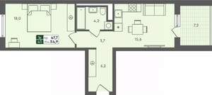 1-к квартира, вторичка, 55м2, 4/4 этаж