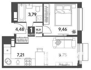1-к квартира, строящийся дом, 34м2, 11/12 этаж