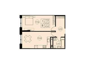 1-к квартира, строящийся дом, 45м2, 16/28 этаж