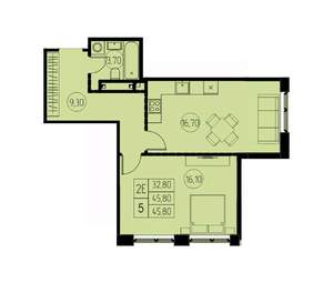 2-к квартира, строящийся дом, 46м2, 24/28 этаж