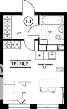 Студия квартира, вторичка, 28м2, 12/17 этаж