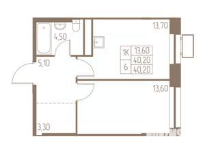 1-к квартира, строящийся дом, 40м2, 3/25 этаж