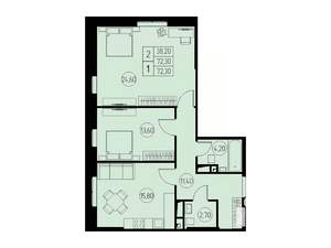 2-к квартира, строящийся дом, 72м2, 14/23 этаж