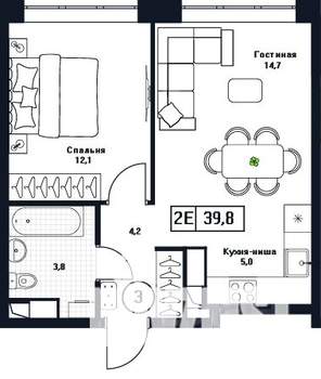 2-к квартира, вторичка, 40м2, 4/17 этаж