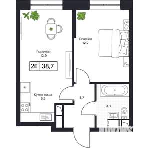 1-к квартира, вторичка, 38м2, 3/17 этаж