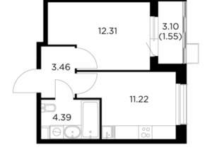 1-к квартира, строящийся дом, 33м2, 8/15 этаж