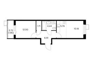 2-к квартира, строящийся дом, 43м2, 8/13 этаж