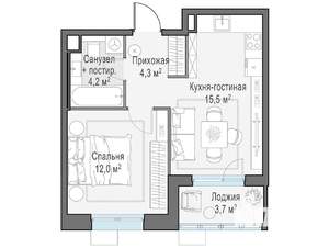 2-к квартира, строящийся дом, 36м2, 5/11 этаж