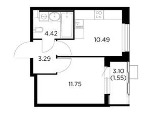 1-к квартира, строящийся дом, 32м2, 5/13 этаж