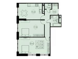 2-к квартира, строящийся дом, 68м2, 13/28 этаж