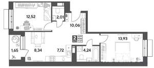 2-к квартира, строящийся дом, 60м2, 2/12 этаж