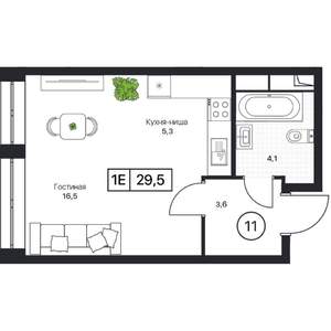 Студия квартира, вторичка, 30м2, 6/17 этаж