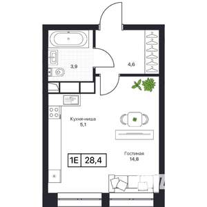 1-к квартира, вторичка, 28м2, 10/17 этаж