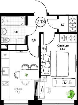 1-к квартира, вторичка, 33м2, 10/13 этаж