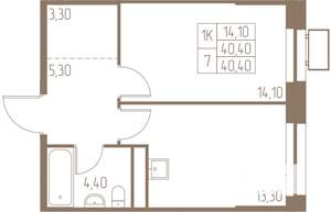 1-к квартира, строящийся дом, 40м2, 17/25 этаж