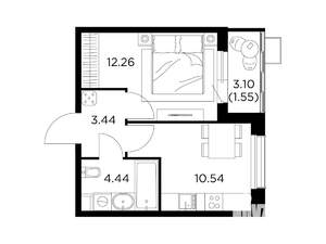 1-к квартира, строящийся дом, 32м2, 9/13 этаж