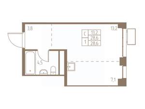 Студия квартира, строящийся дом, 29м2, 20/25 этаж