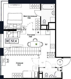 3-к квартира, вторичка, 57м2, 17/17 этаж