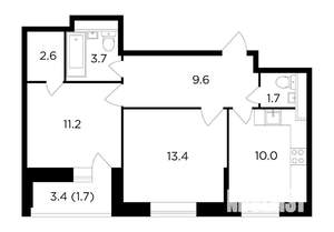 2-к квартира, вторичка, 50м2, 8/16 этаж