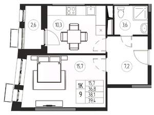 1-к квартира, вторичка, 38м2, 10/21 этаж