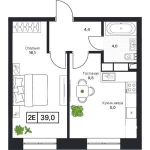 1-к квартира, вторичка, 39м2, 4/13 этаж