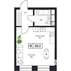 Студия квартира, вторичка, 30м2, 11/17 этаж