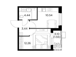 1-к квартира, строящийся дом, 32м2, 9/13 этаж