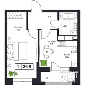 2-к квартира, вторичка, 37м2, 12/13 этаж