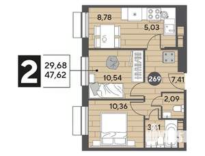 2-к квартира, строящийся дом, 48м2, 12/15 этаж