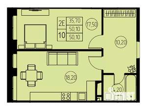 2-к квартира, строящийся дом, 50м2, 13/23 этаж