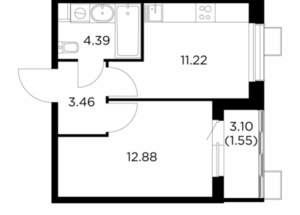 1-к квартира, строящийся дом, 34м2, 7/15 этаж