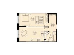 1-к квартира, строящийся дом, 45м2, 13/28 этаж