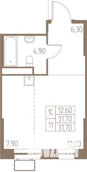 1-к квартира, строящийся дом, 32м2, 2/25 этаж