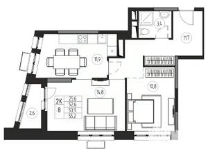 2-к квартира, вторичка, 54м2, 21/21 этаж