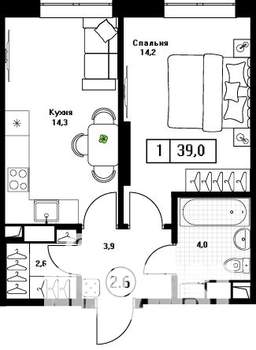 1-к квартира, вторичка, 39м2, 6/13 этаж