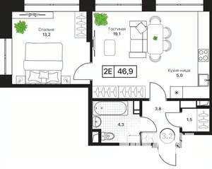 1-к квартира, вторичка, 47м2, 4/17 этаж