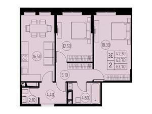 3-к квартира, строящийся дом, 64м2, 17/23 этаж