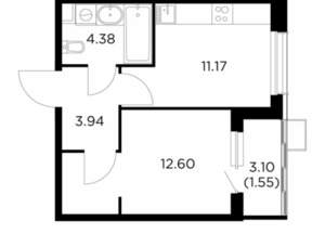 1-к квартира, строящийся дом, 34м2, 11/15 этаж