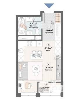 Студия квартира, строящийся дом, 31м2, 7/23 этаж