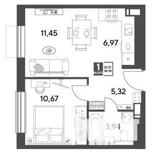 1-к квартира, строящийся дом, 38м2, 14/15 этаж