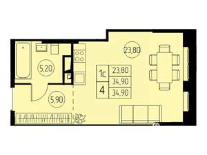 Студия квартира, строящийся дом, 35м2, 20/23 этаж