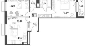 2-к квартира, строящийся дом, 67м2, 12/15 этаж