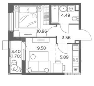 2-к квартира, строящийся дом, 36м2, 7/15 этаж