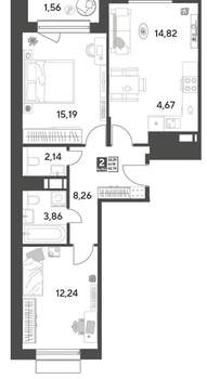 2-к квартира, строящийся дом, 63м2, 3/15 этаж