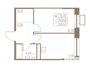 1-к квартира, строящийся дом, 40м2, 8/25 этаж